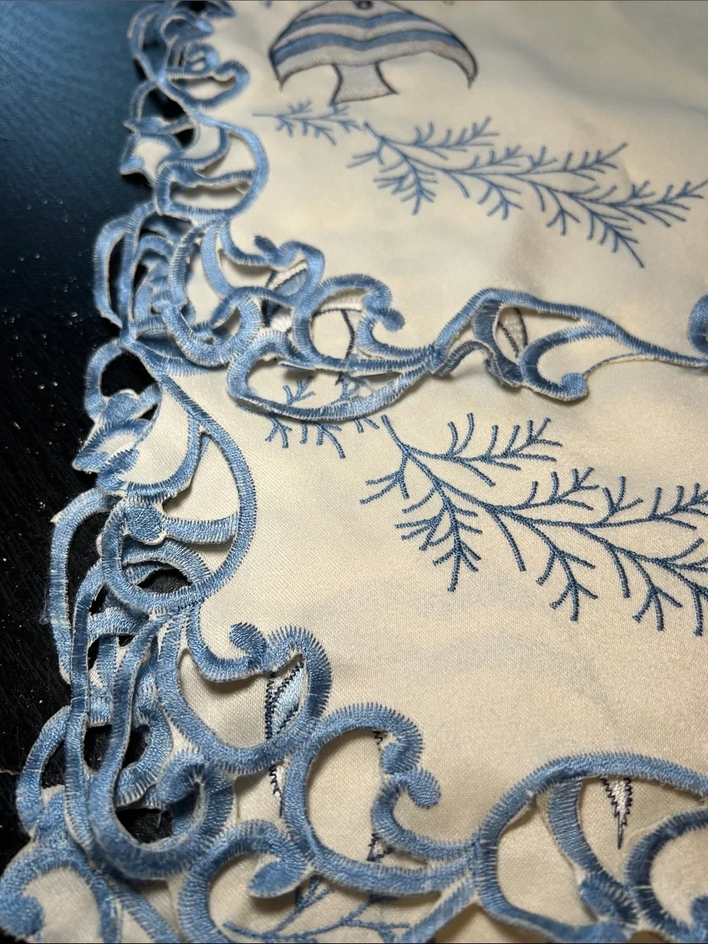 Set of 4 Vintage Blue and White Embroidered Nautical Beach House Fish Placemats